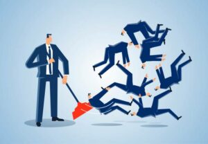 Angry-managers-with-brooms-to-remove-fired-businessmen-employees